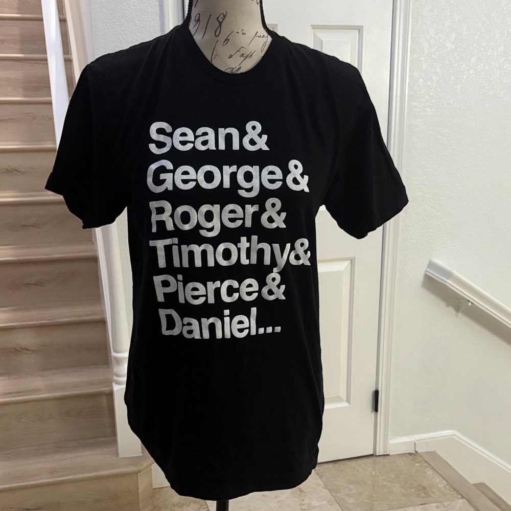 James Bond Black Graphic Tee with Bold White Text